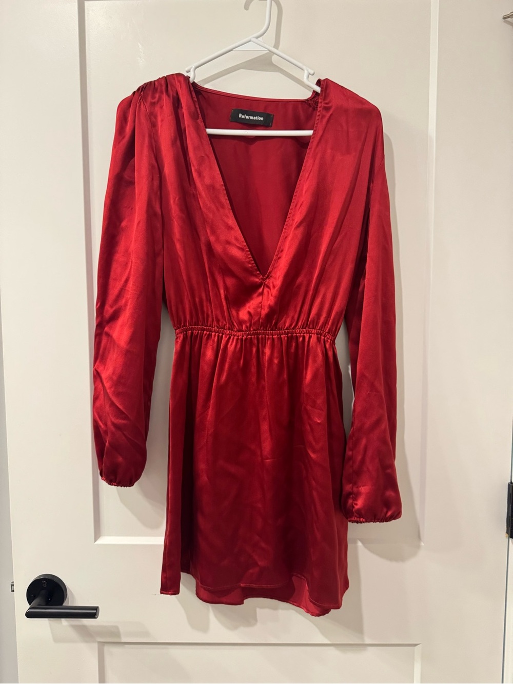 EUC 100% Silk Reformation Red Satin V-Neck Mini Dress Medium